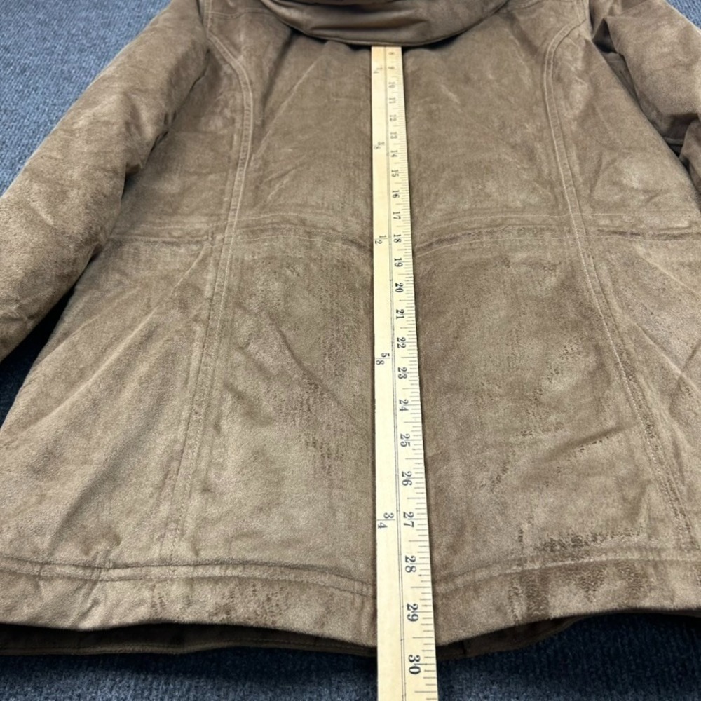 LL Bean Women's Small Faux Suede Hooded Jacket Brown Plush Full Zip Snaps - Picture 16 of 16